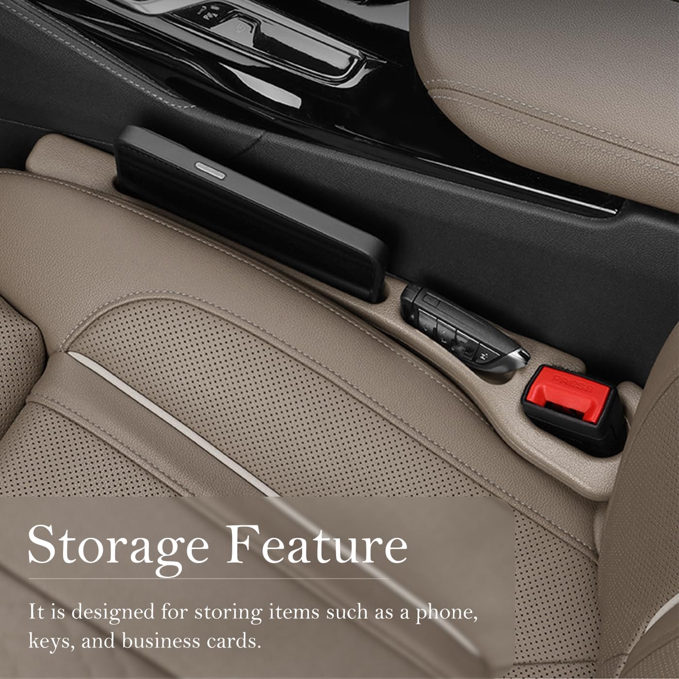 Car Seat Gap Filler 2-Pack, Universal Car Seat Gap Filler Organizer, Seat Gap Plug – Fills Gap Between Seat & Console, Drop-Proof Guard for Phones, Keys & Cards, Fits Cars, SUVs, Trucks, Black