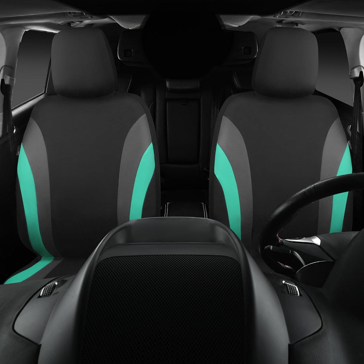 CAR PASS Line Rider Sporty Front Seat Covers,Gray Car Seat Covers Two Front Seats Only, Airbag Compatible,Universal Fit Sedans,Cars,Vans,SUV,Truck(Black and Gray)