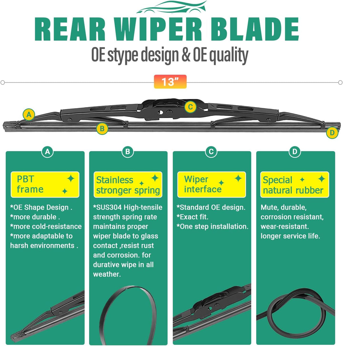 26" 16" 12" Windshield Wiper Blades Replacement for Toyota RAV4 2019 2020 2021 2022 2023 2024 2025 RAV 4 / Mazda 5 2006-2015 Premium All Weather Front Rear Wipers Set - OEM Quality (Pack of 3) - Colors A