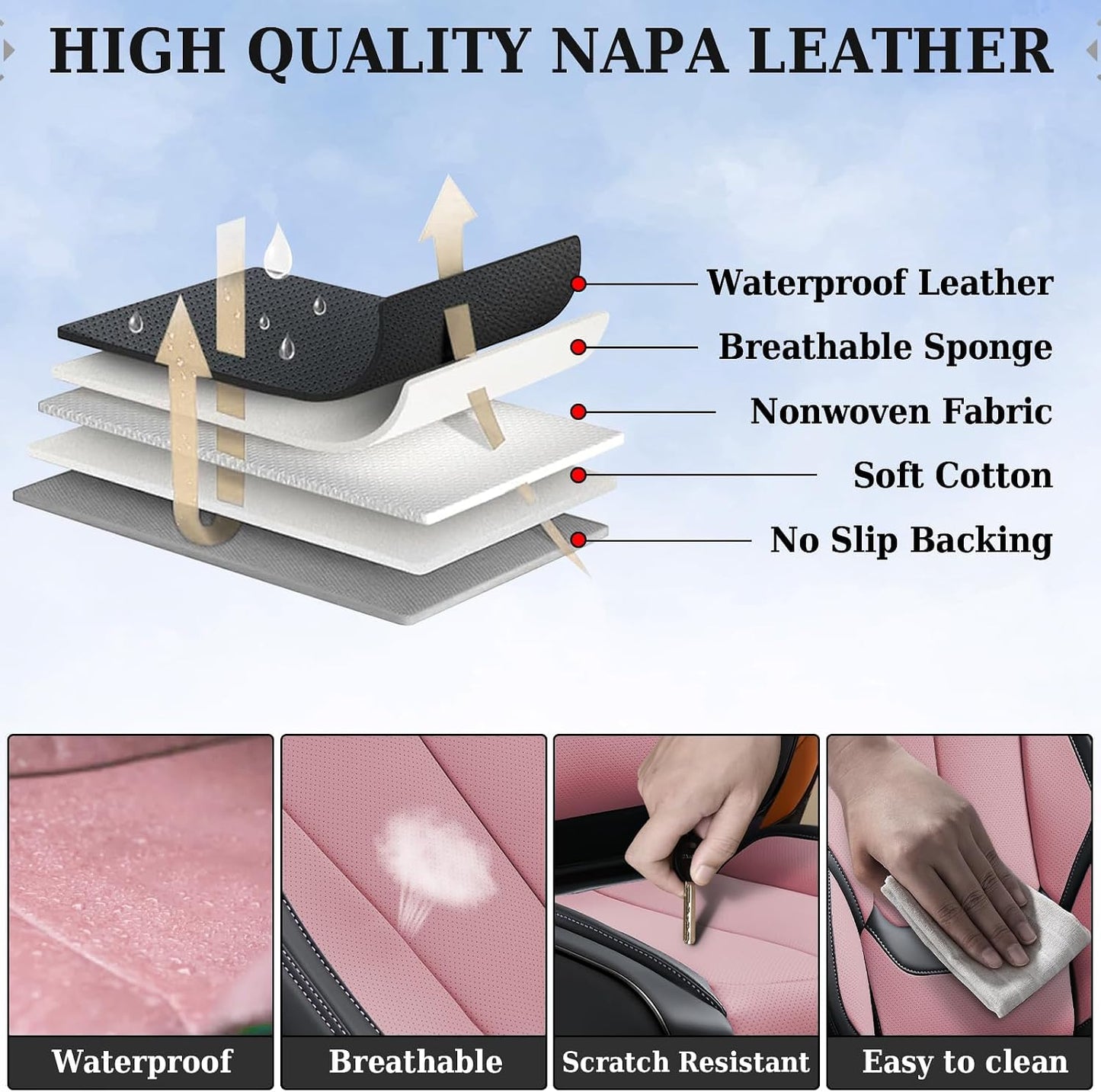 Coverado Seat Covers Full Set, Black Seat Covers for Cars 5 Seats, Car Seat Protector, Waterproof Nappa Leather Car Seat Cushion, Front and Rear Car Seat Cover Fit for Most Sedans SUV Pick-up Truck - Colors A