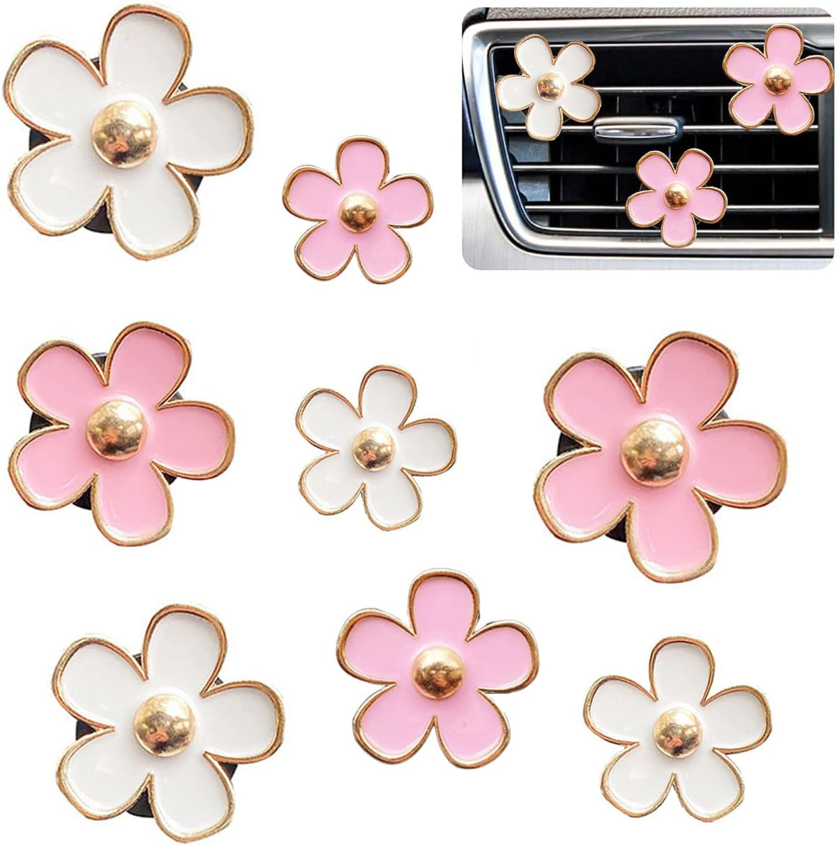 Car Air Freshener Vent Clips for Women 8 Pieces Cute Car Vent Clips Decorations Daisy Flower Car Accessories Air Freshener Clips for Christmas Anniversary Girls Gift (8 pcs white pink)