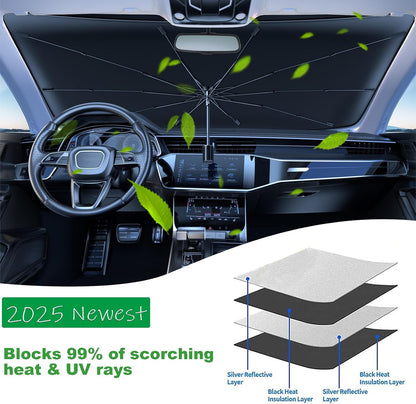 Windshield Sun Shade 2025 Car Accessories 100% Blackout Car Front Windsow Shades Umbrella Automotive Sun Visor Block Heat Insulation Protection (Black Eyes)