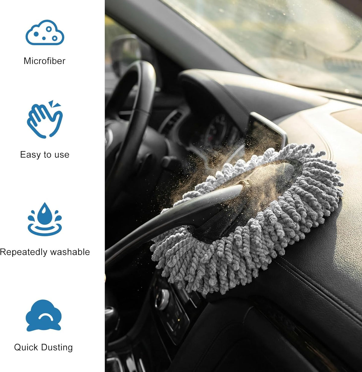 Car Dash Duster Brush, Super Soft Microfiber Duster Auto Dashboard Dust Detailing Tool, Multifunctional Scratch Free Dash Dust Cleaning Brush for Vehicle Home Kitchen (Blue)