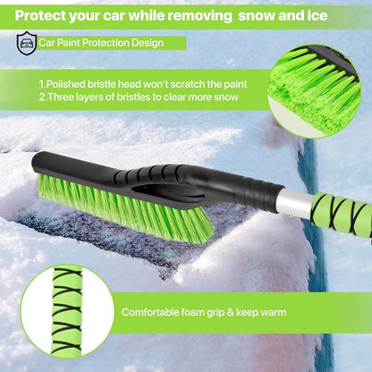 OUSHASAA 27" Snow Brush and Ice Scrapers for Car Windshield 2 Pack |Scratch-Free Bristle Head PVC Snow Brush & Foam Grip Window Snow Scraper Snow Removal Tool with Aluminum Body for Truck, SUV,Purple