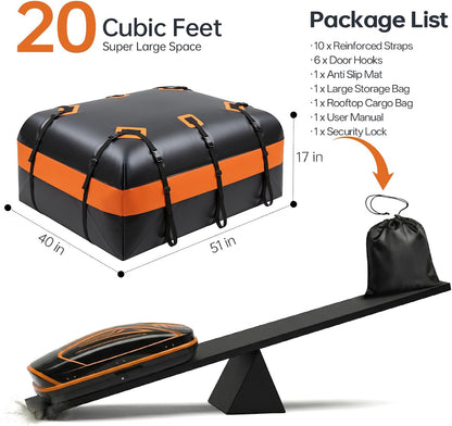 Car Rooftop Cargo Carrier Bag, 15 Cubic Feet Waterproof Heavy Duty Roof Bag with 8 Reinforced Straps & Combination Lock, Soft Shell PVC Car Top Luggage Carrier for SUV Truck RV, Travel Camping Storage