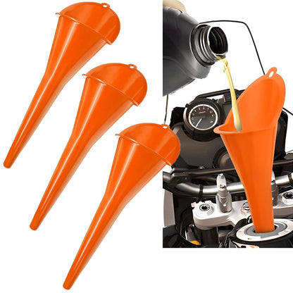 3-Pack Long-Neck Oil Funnels, 11" Multi-Purpose Funnels for Automotive & Motorcycle Use – Reusable Funnel for Oil, Gas & Transmission Fluid (Orange&Blue&Black)