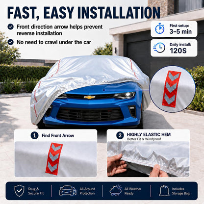 Car Cover for Sedan, Waterproof All Weather Heavy Duty, 360° Underbody Wrap Windproof Design, Quick Install Outdoor Vehicle Cover, Fits 186-193 in