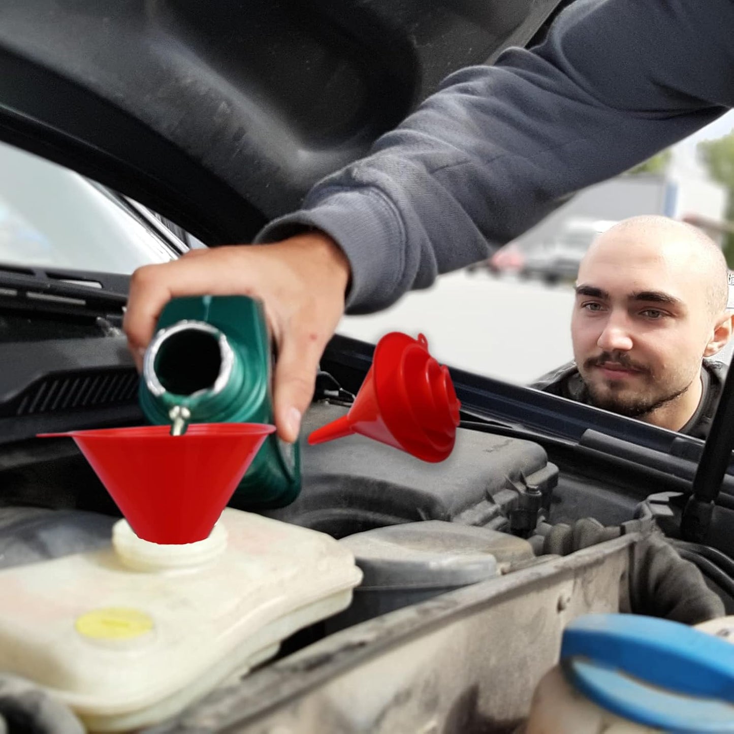 Plastic Oil Funnels for Automotive Use Set of 5, Large Flexible Fuel Funnel with Long Hose for Gas Transfer,Wide Mouth Gasoline Funnels for Cars Boat Canning and Bottle