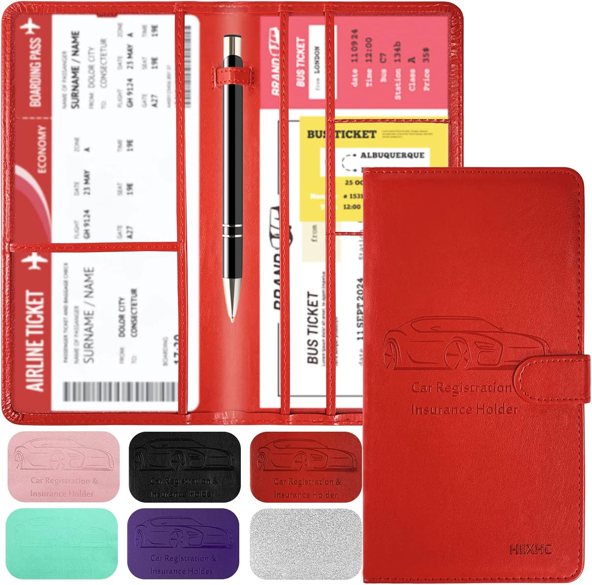 Car Registration and Insurance Card Holder with Magnetic Closure, Leather Vehicle Glove Box Automobile Documents Paperwork Wallet Case Organizer for ID, Driver's License, Key Contact Information Cards