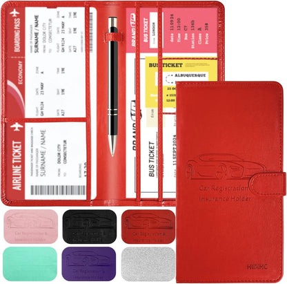 Car Registration and Insurance Card Holder with Magnetic Closure, Leather Vehicle Glove Box Automobile Documents Paperwork Wallet Case Organizer for ID, Driver's License, Key Contact Information Cards