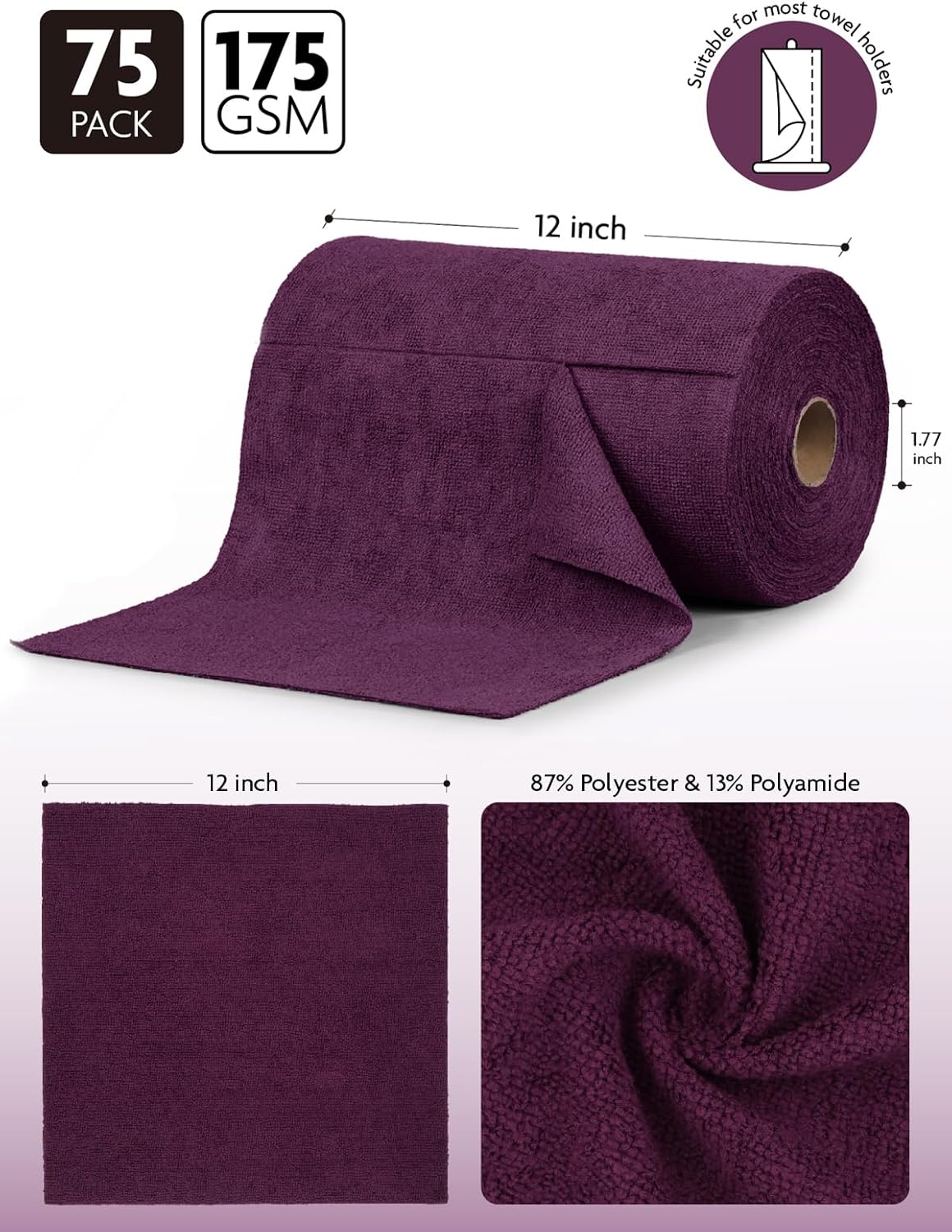 Fantasticlean Microfiber Cleaning Cloth Roll -75 Pack, Tear Away Microfiber Towels, 12" x 12", Reusable, Washable, Scratch Free, Ultra Absorbent for All-Around Cleaning Supplies (DimGray)