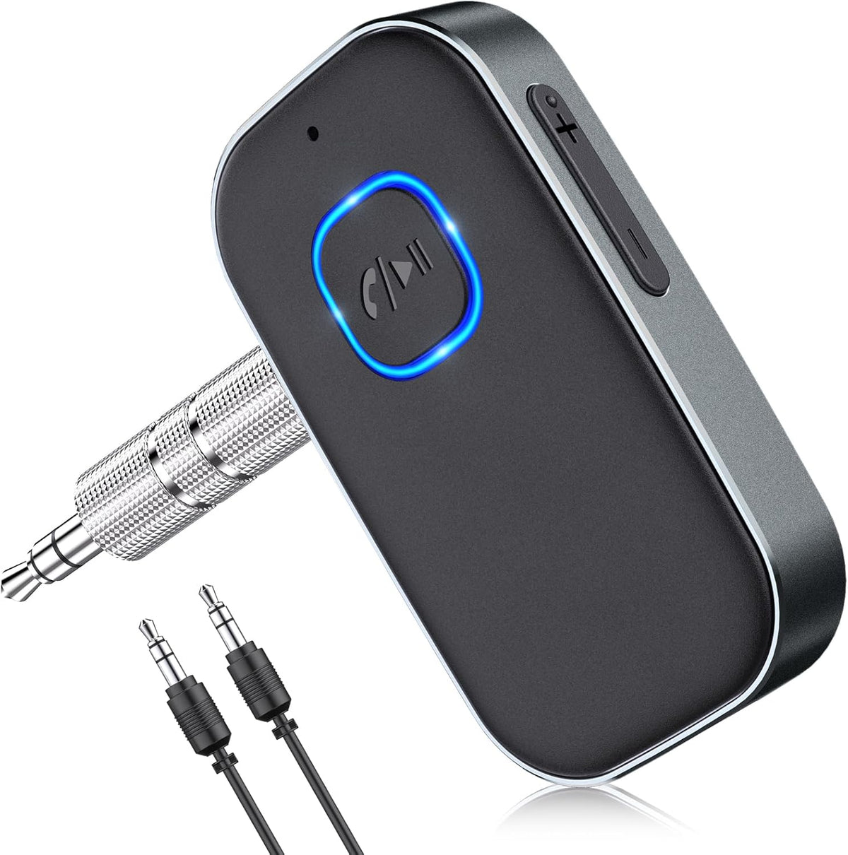 COMSOON Bluetooth Receiver for Car, Noise Cancelling 3.5mm AUX Bluetooth Car Adapter, Wireless Audio Receiver for Home Stereo/Wired Headphones, Hands-Free Call, 16H Battery Life - Black+Silver