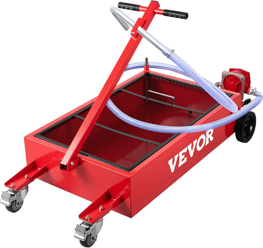 VEVOR Low Profile Electric Oil Drain Pan, 20 Gal Capacity, Rolling Oil Drain Pan with 110V High-Flow Pump, 7.2 ft Hose & T Folding Handle, Leak-proof & Corrosion-resistant, Fit for Trucks, ATVs, White
