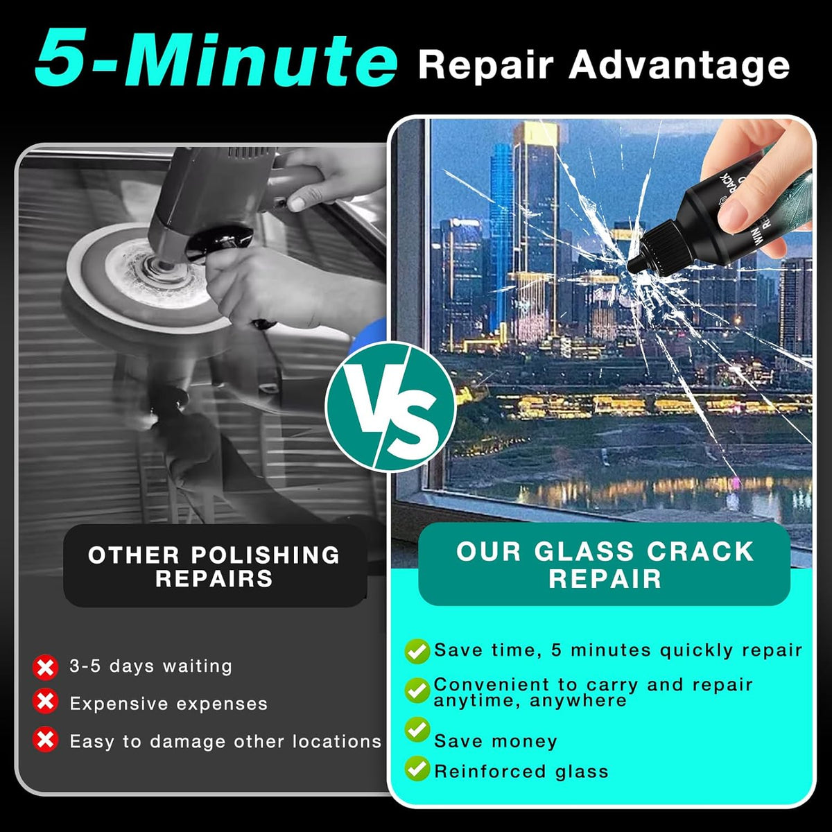 Windshield Repair Kit - 2026 Latest Upgrade Nano Glass Crack Repair Kit, Glass Repair Liquid for Quick Fix Windshields, Windows, Mirrors (1 Set)