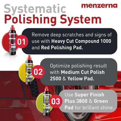 menzerna Polishing Set 8oz – HCC1000, MCC2500 & 3800 | 3-Step System for Scratch Removal, Swirl Elimination & Mirror-Like Finish