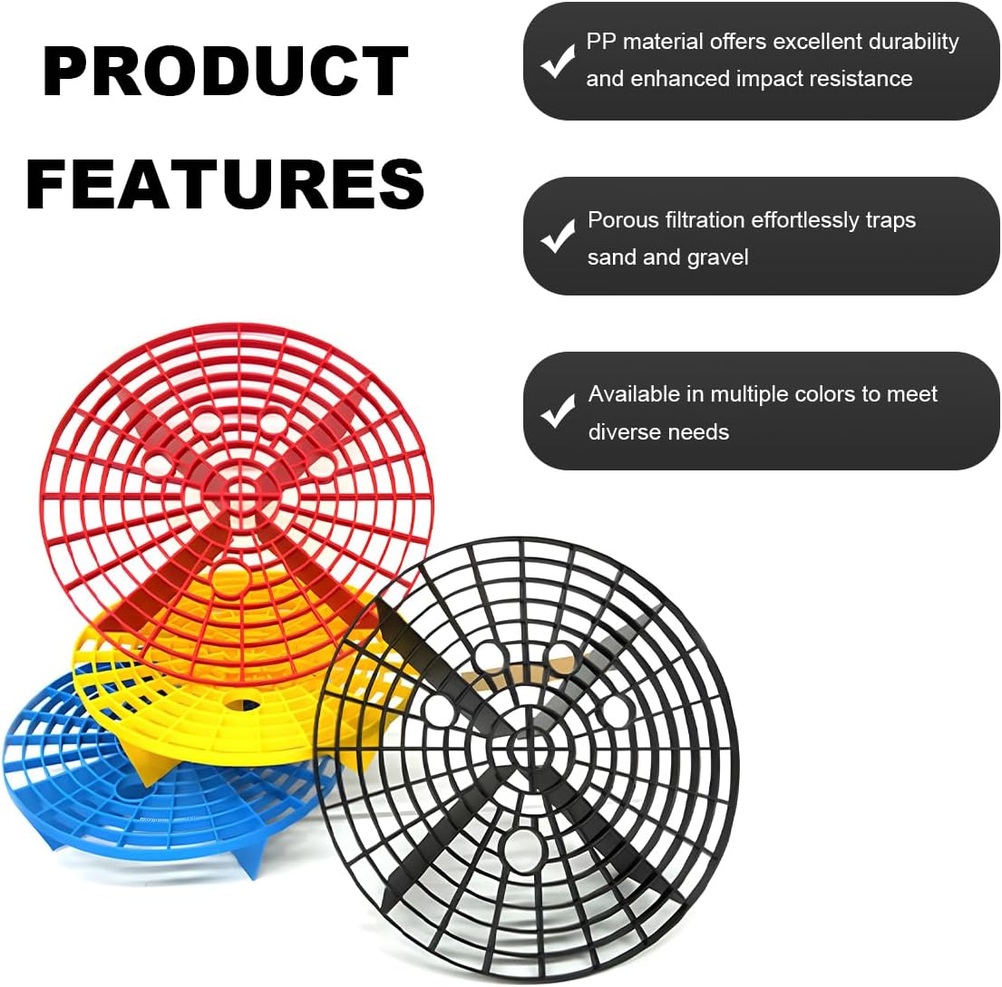 Sun Walker 2PCS Car Wash Bucket Insert, Plastic Vehicle Wash Dirt Guard Insert for Removing Dirt Debris, Auto Detailing Washing Tool Debris Collector Fit 12 Inch Diameter Buckets (Black+Red)