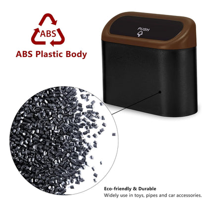 Ginsco 2 Pack Mini Car Trash Can with Lid, Small Car Garbage Can, Cute Leakproof ABS Trash Bin, Cars Accessories for Interior, Garbage Bin for Car, Home, Office with 120pcs Trash Bags Black