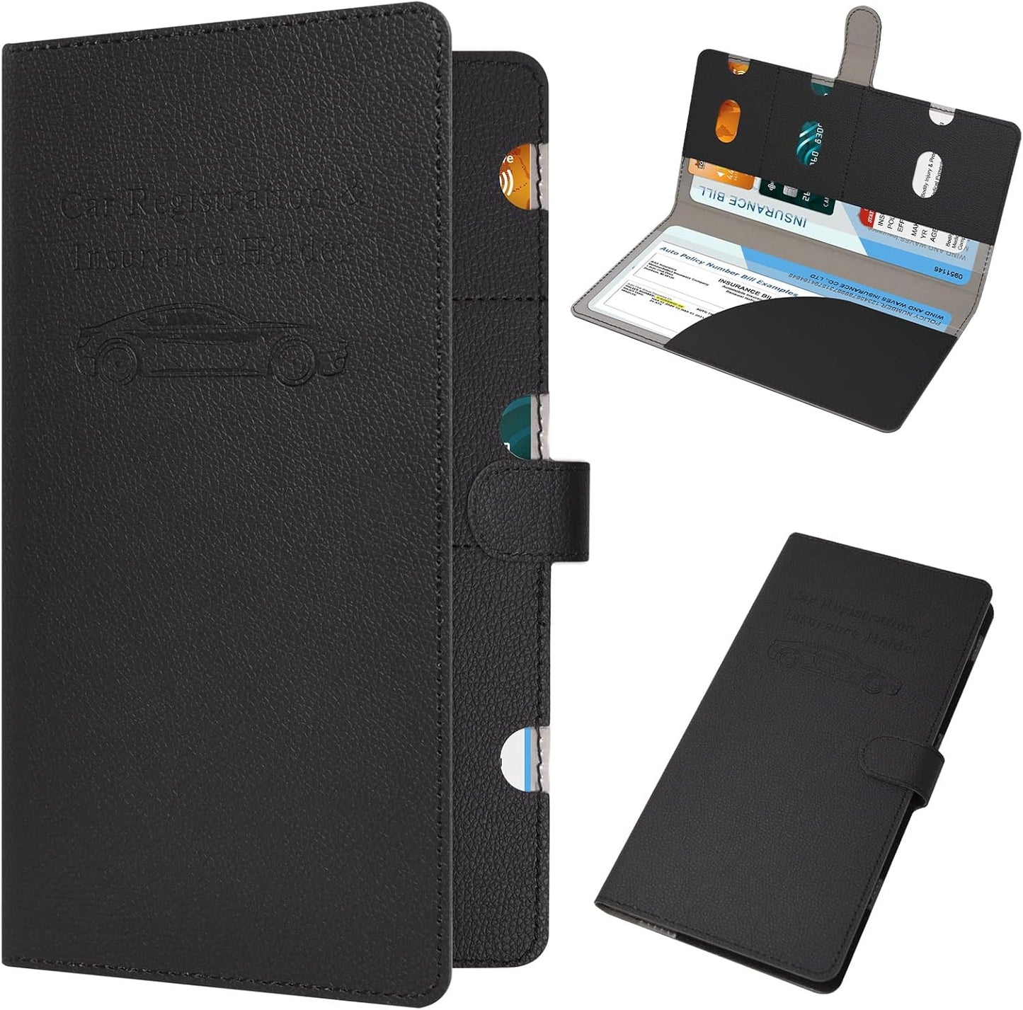 RSAquar Car Registration and Insurance Holder, Vehicle Glove Box Organizer Cool Car Accessories, Auto Truck Document Holder for Cards, Driver License, Black Glitter