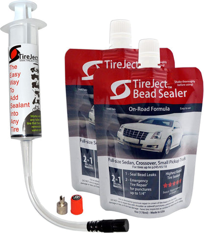 TireJect Automotive Compact Car 2-in-1 Tire Sealant & Bead Sealer Kit for tire Repair of leaks and punctures