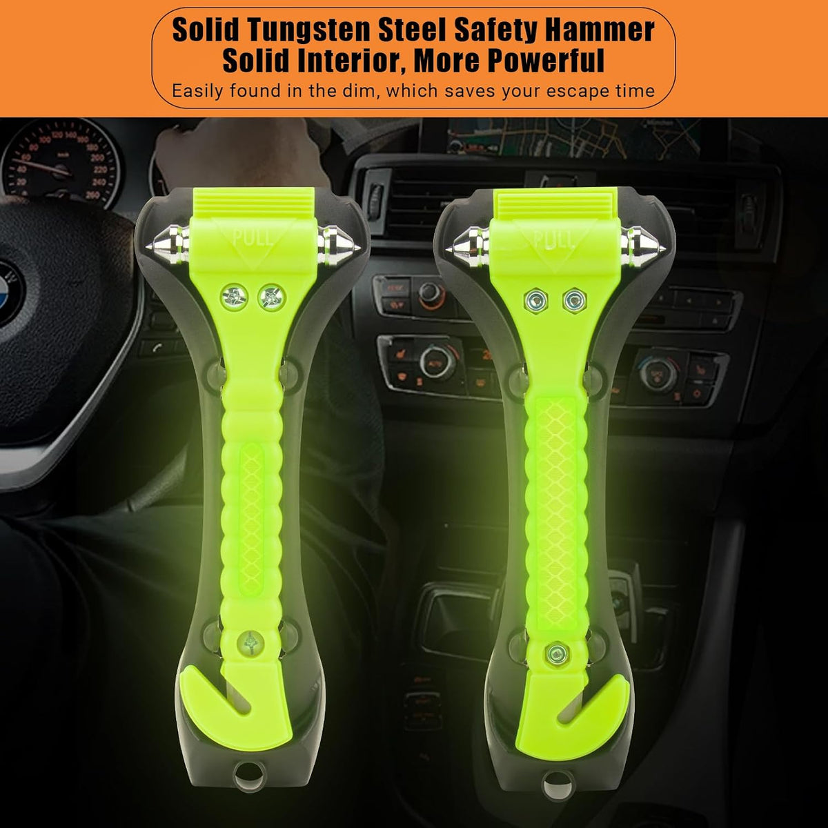 Car Safety Hammer, 2PCS Black 3-in-1 Emergency Escape Tool with Window Breaker and Seat Belt Cutter, Safety Emergency Car Escape Tool for Car, Office, Home