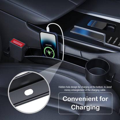 Car Seat Gap Plug with Storage Slot, Auto Gap Filler Organizer with Cup Holder, Universal Carseat Side Gap Filler Strip 2 Pack Between Front Seats & Console, Anti-Drop Pad with Seatbelt Holes, Black