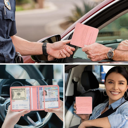 Registration and Insurance Card Holder, Vehicle Glove Box Car Organizer with Magnetic Closure, Interior Car Accessories for Documents, Cards, License Storage, 1-Pack Red