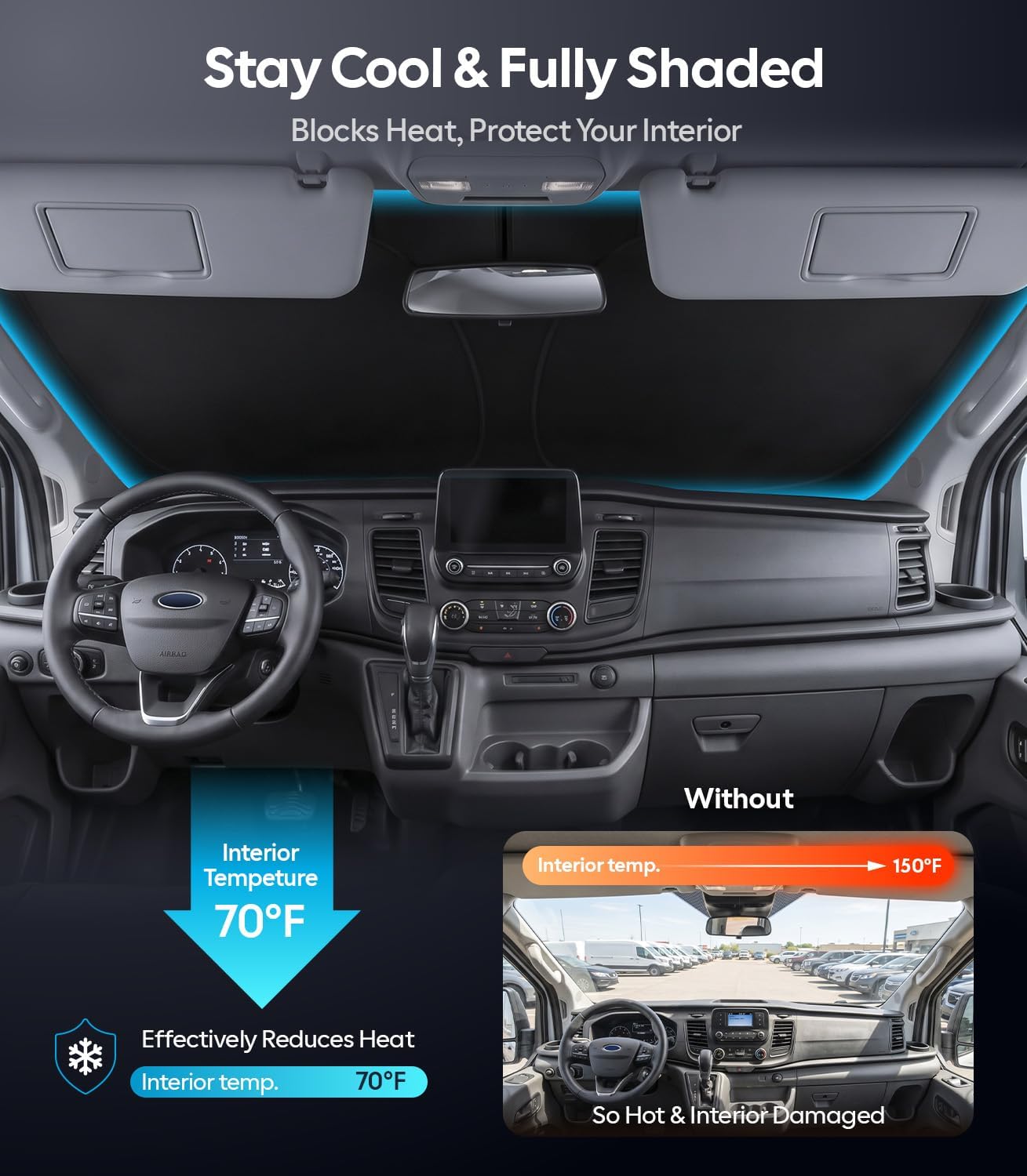 Wigoo Tesla New Model Y Accessories Windshield Sunshade [OEM Design, 100% Sun Blockage] Foldable Heat Insulation Sunshade with Storage Bag, for Model Y 2020~2026 (Juniper), Silver Coating - Colors A