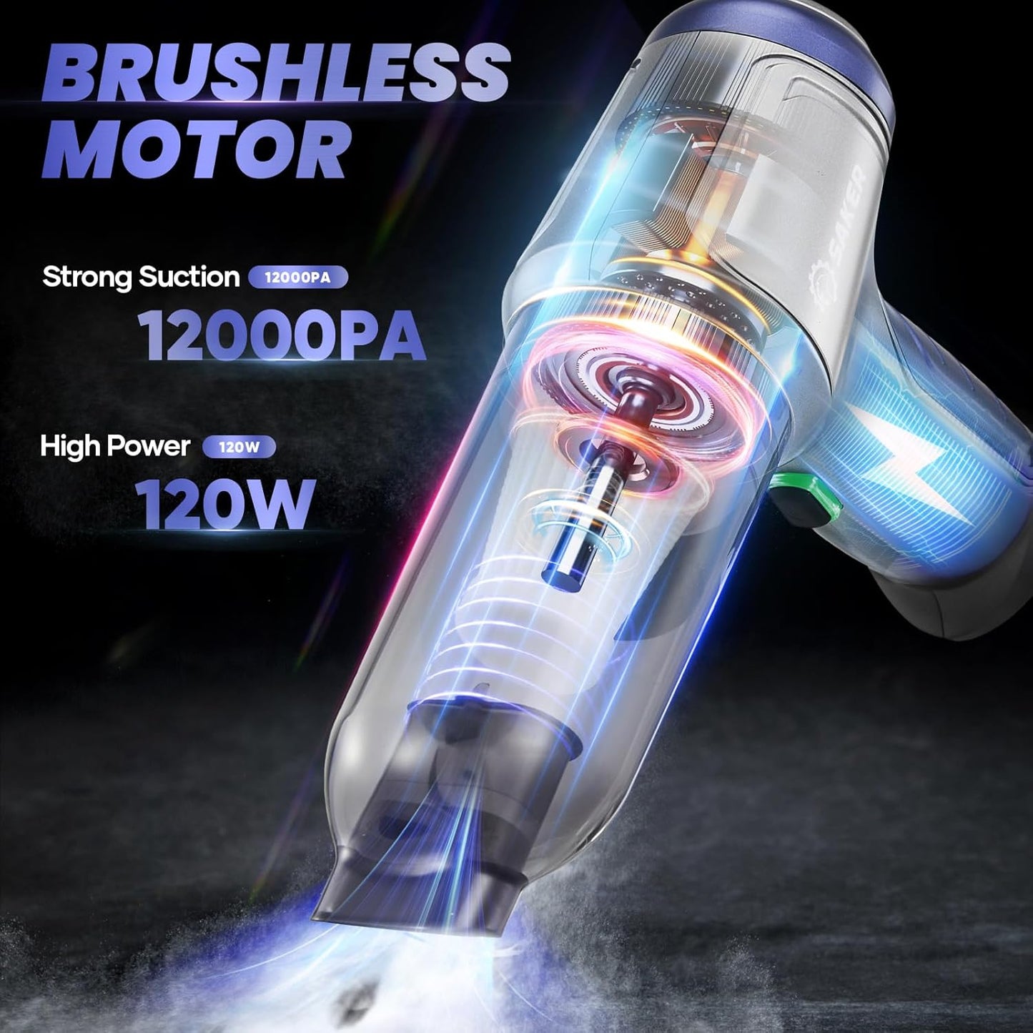 Saker Car Vacuum Portable Cordless Handheld Car Vacuum 15000PA High Power with Brushless Motor and Blower for Cars,Office,Home Cleaning HL107B
