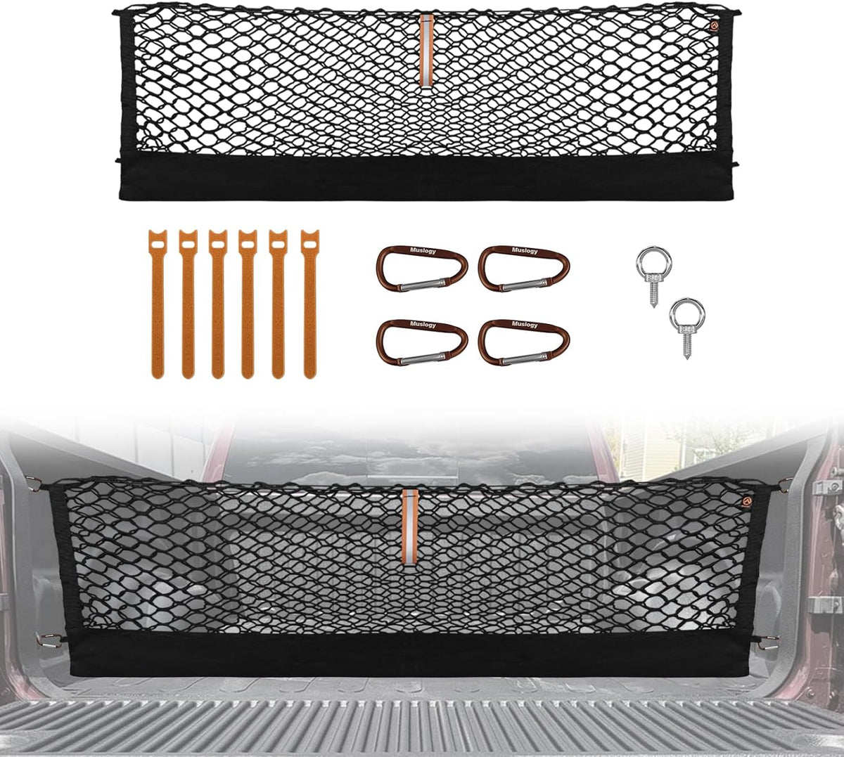 Muslogy Truck Bed Cargo Net Trunk Netting Compatible with 2023-2025 2026 Honda CR-V Accessories, Pickup Cargo Organizer SUV Sedan Storage Net w/Heavy Duty Carabiners - Colors B