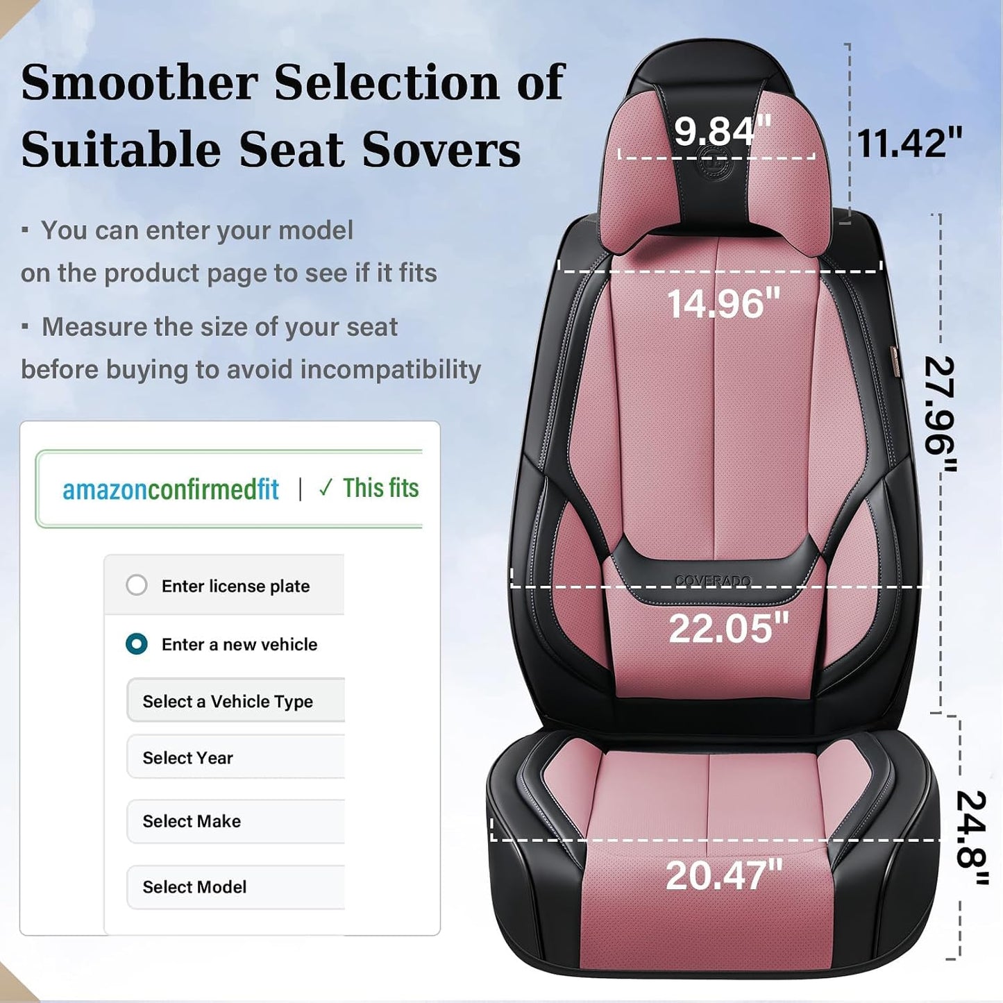 Coverado Seat Covers Full Set, Black Seat Covers for Cars 5 Seats, Car Seat Protector, Waterproof Nappa Leather Car Seat Cushion, Front and Rear Car Seat Cover Fit for Most Sedans SUV Pick-up Truck - Colors A