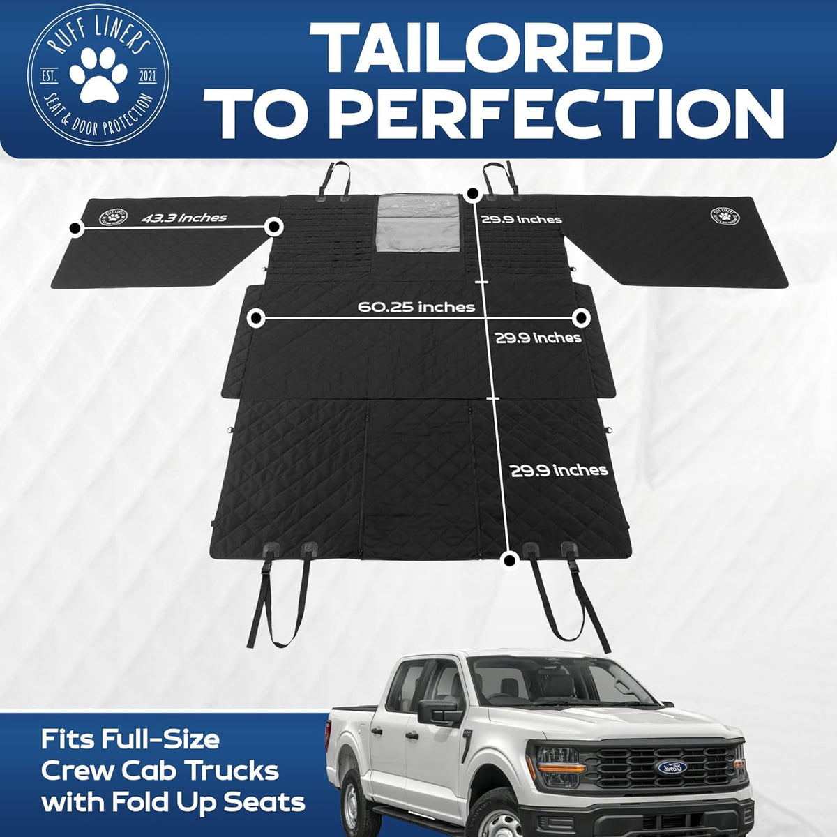 Ruff Liners XL Floor Cover with Door Protection, Black – As Seen on Shark Tank – Fits Full Size Crew Cab Trucks with Fold Up Seats, Waterproof & Machine Washable – Sturdy XL Dog Hammock for Truck