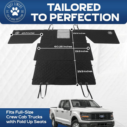 Ruff Liners XL Floor Cover with Door Protection, Black – As Seen on Shark Tank – Fits Full Size Crew Cab Trucks with Fold Up Seats, Waterproof & Machine Washable – Sturdy XL Dog Hammock for Truck