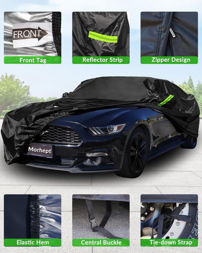 Car Cover Waterproof All Weather for Automobiles, Outdoor Full Exterior Covers for Sedan Black(Suggest Car Length from 194"-208")