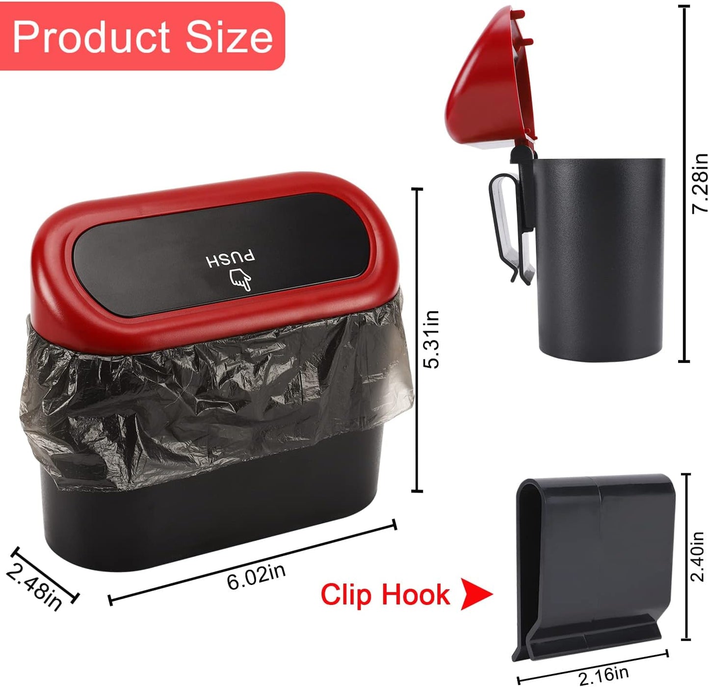 Accmor Car Trash Can with Lid, Mini Auto Dustbin Garbage Organizer Holder 2 Packs, Automotive Storage Container Bin with 60 Pcs Bags for Vehicle, Home, Office