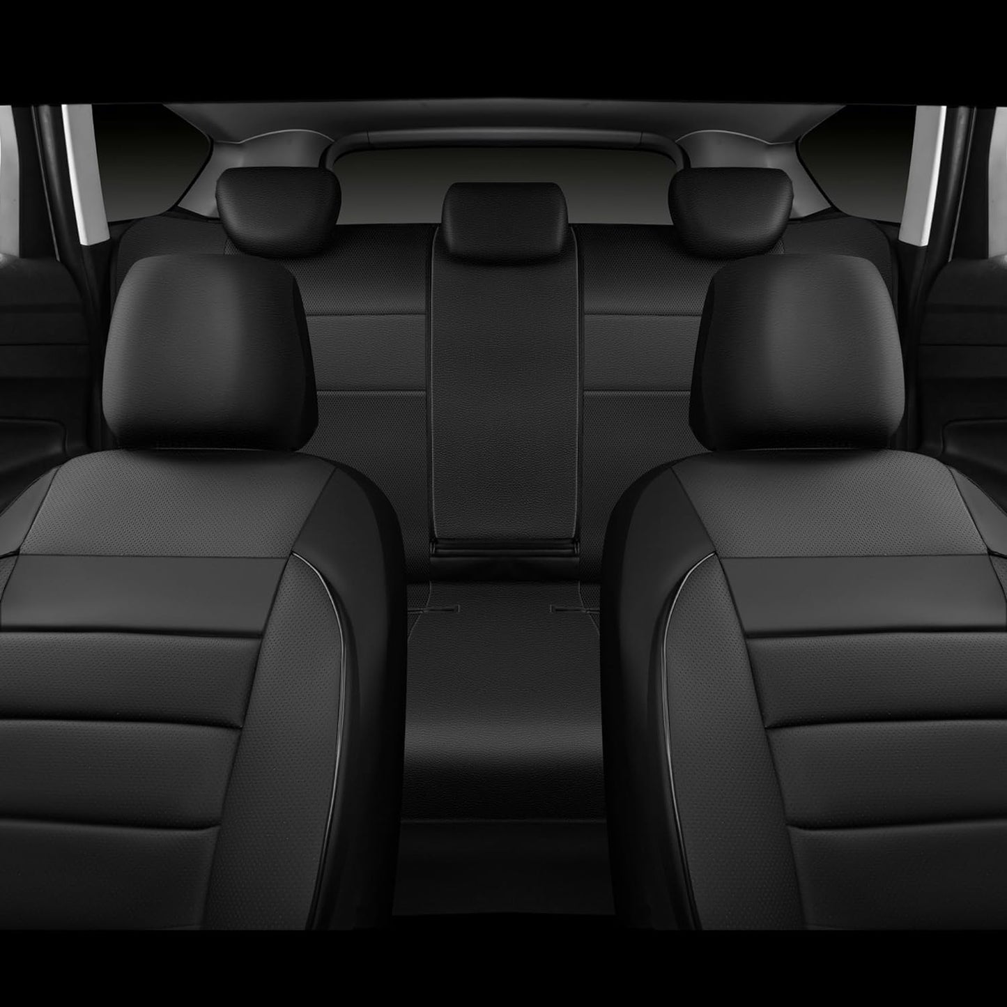 CAR PASS Leather Seat Covers Full Set Universal Water Resistant 3D Foam Back Support, Luxury Comfort Automotive 5 Seat Covers All Season Fit for SUV,Sedan,Van, Airbag Compatible Elegance(Pure Black)