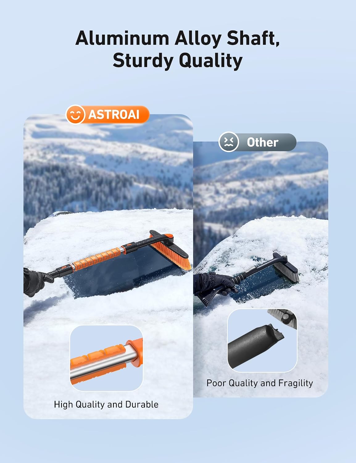 AstroAI 47.2" Ice Scrapers for Car Windshield and Extendable Snow Brush with Foam Grip and 360° Pivoting Brush Head for Auto Car Truck and SUV(Orange)
