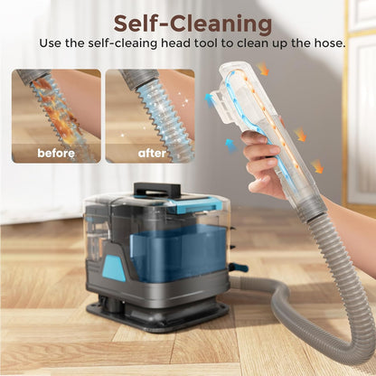 DEVOAC C8 Portable Carpet Upholstery Spot Cleaner Machine with Versatile Tools, Self-Cleaning, Powerful Suction, Pet Stain Remover, Car and Auto Detailer (Cyan)