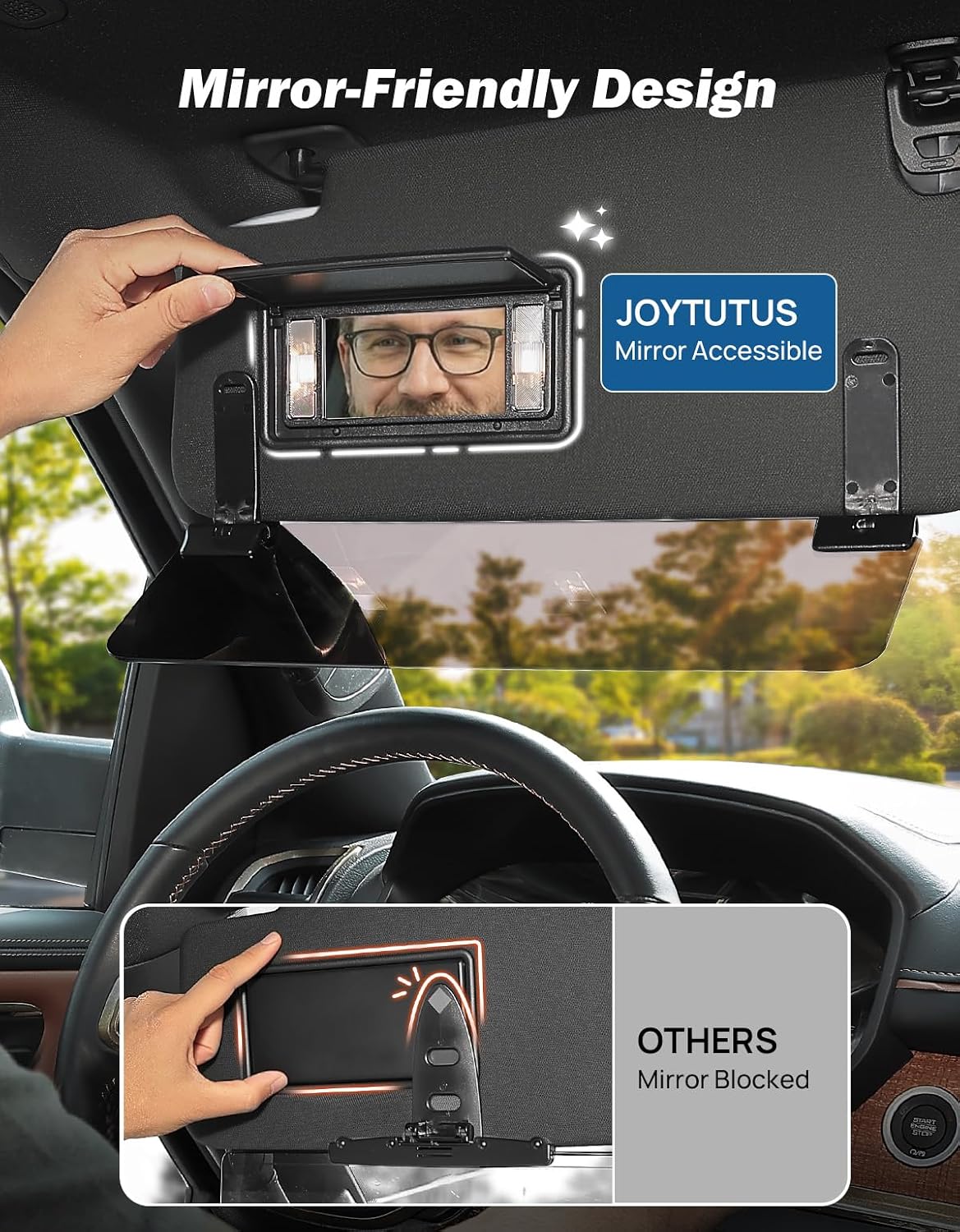 JOYTUTUS Sun Visor Extender for Cars, Polarized Sun Visor Extender Universal Sun Blocker UV400, Adjustable Visor Extension for Car Visor,Double-Clip,Anti Glare Stray Light