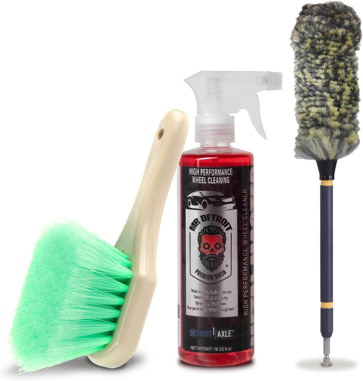 Mr. Detroit - Drill Wheel Brush w/Durable Soft Wool Microfiber Bristles and Steel Shaft for Car Tires, Wheels, Rims, Brakes and Any Other Narrow Spaces| Rim Brush Cleaning Tool w/Non-Scratch Bristle