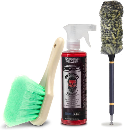 Mr. Detroit - Drill Wheel Brush w/Durable Soft Wool Microfiber Bristles and Steel Shaft for Car Tires, Wheels, Rims, Brakes and Any Other Narrow Spaces| Rim Brush Cleaning Tool w/Non-Scratch Bristle