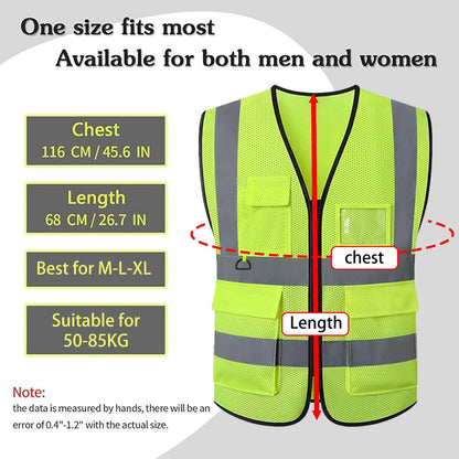 Reflective Mesh Safety Vest, Breathable Hi Vis Vest Construction Work with 5 Pockets and Zipper for Men Women