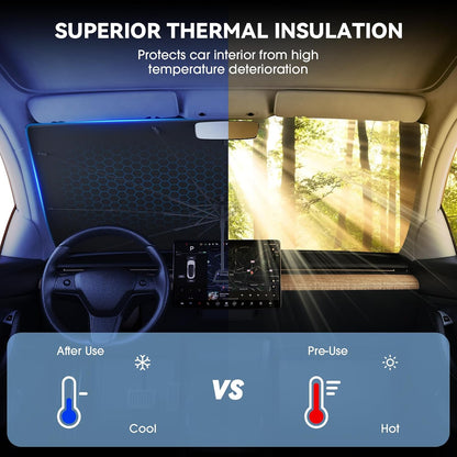helloleiboo Car Windshield Sun Shade Umbrella 57" x 32", Windshield Sun Shade Foldable with 5-Layer Thickened Vinyl Coating Reflective Heat & UV Protection Fits Most Sedans & Compact SUVs