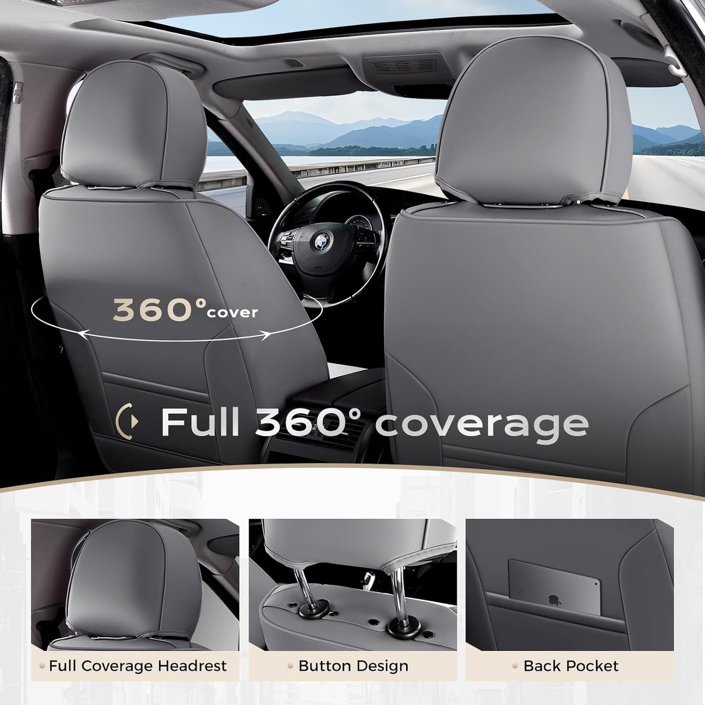 Coverado Seat Covers Full Set, Black Seat Covers for Cars 5 Seats, Car Seat Protector, Waterproof Nappa Leather Car Seat Cushion, Front and Rear Car Seat Cover Fit for Most Sedans SUV Pick-up Truck - Colors B