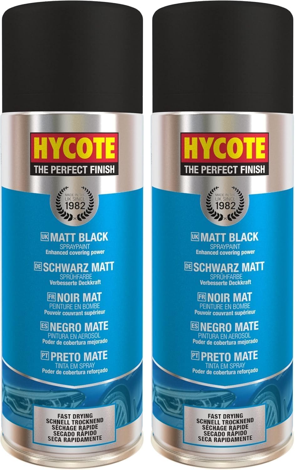 Hycote Black Spray Paint, Gloss Black, 13.5 Oz - Fast Drying, UV & Weather Resistant, Acrylic Formula for Superior Protection – For Automotive & DIY Use, 400ml
