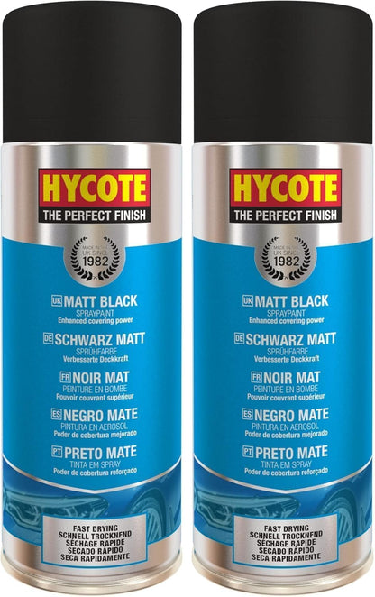 Hycote Black Spray Paint, Gloss Black, 13.5 Oz - Fast Drying, UV & Weather Resistant, Acrylic Formula for Superior Protection – For Automotive & DIY Use, 400ml