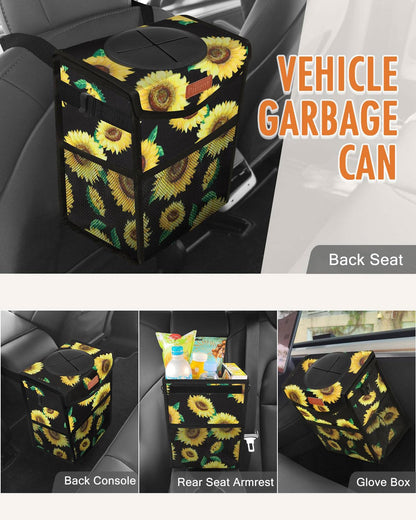 Pritent Car Trash Can with Lid, Cute Leakproof Car Trash Garbage Bag Hanging Vehicle Trash Bin Small Portable Automotive Garbage Cans Organizer for Back/Front Seat/Console(Trapezoid,Black)