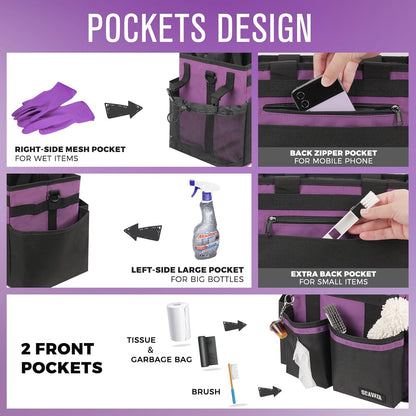 SCAVATA Compact Wearable Cleaning Caddy, Small Supplies Organizer with Handle & Shoulder Straps for Housekeepers, Under Sink & Car Cleaning Tool Organizer Bag (Black)