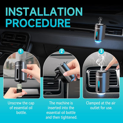 Featwell Car Air Freshener, Three Adjustable Modes Intelligent Car Aroma Diffuser, Rechargeable Car Aroma Diffuser, Black