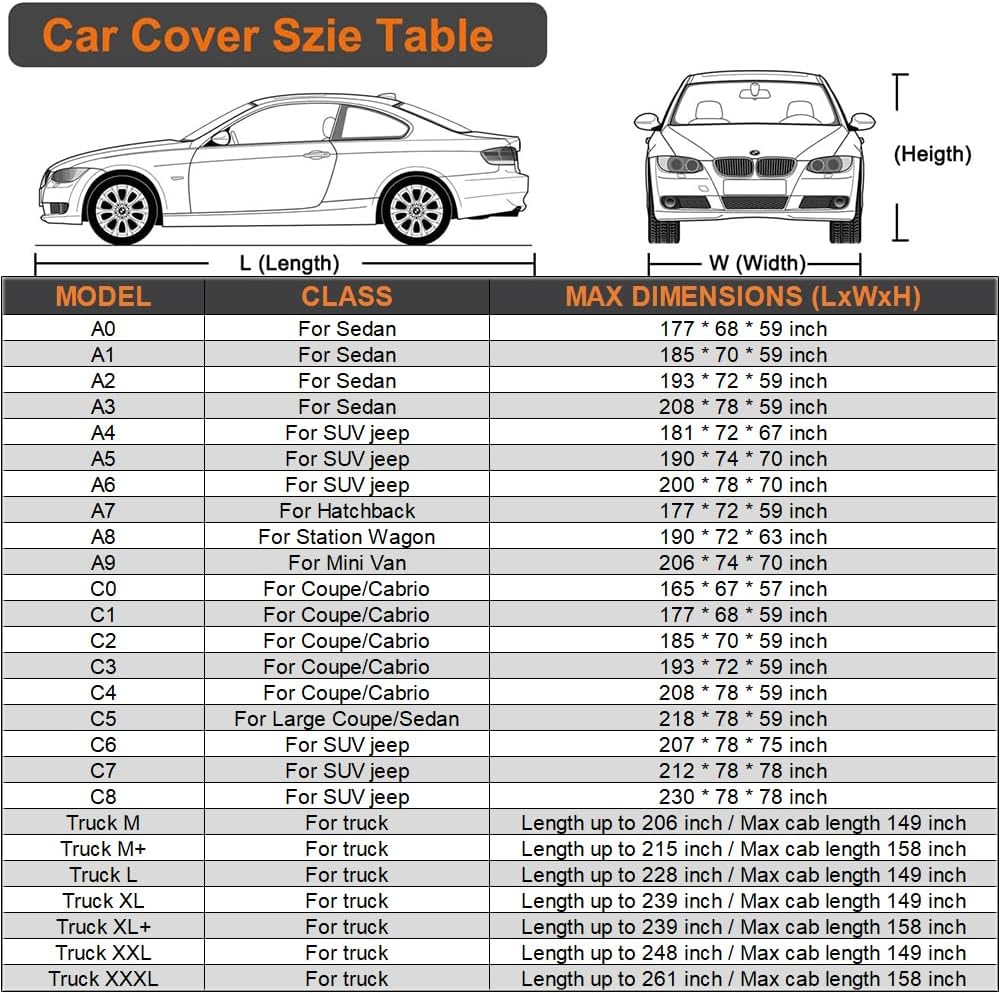 Kayme Sedan Car Cover Waterproof All Weather for Automobiles - See Vehicle Size Chart for Accurate Fit - Outdoor Full Exterior Cover Sun Rain Snow UV Protection with Zipper. Size A4 (See Size Chart)