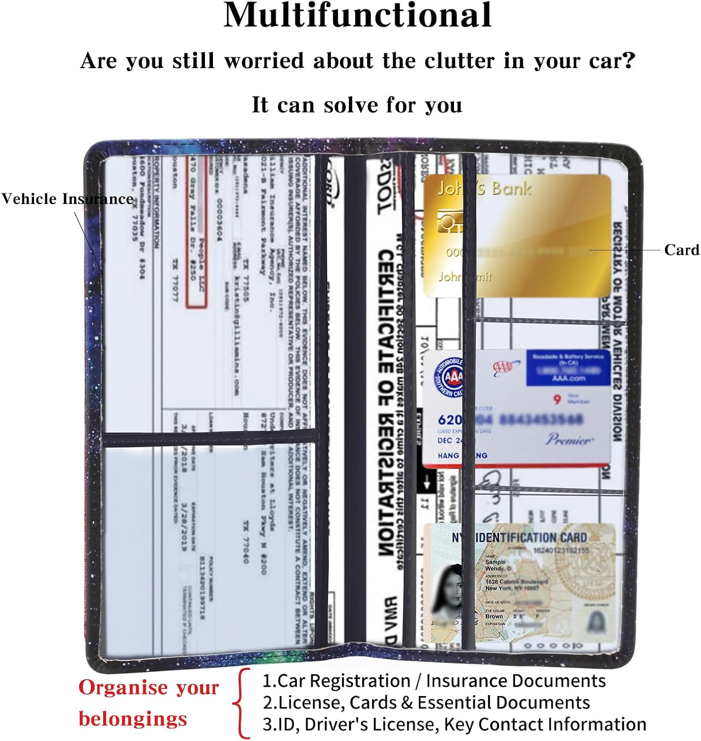 TILDOSAC 2Pack Leather Car Registration and Insurance Card Holder, Car Document Holder for Cards License with Magnetic Shut (Black)